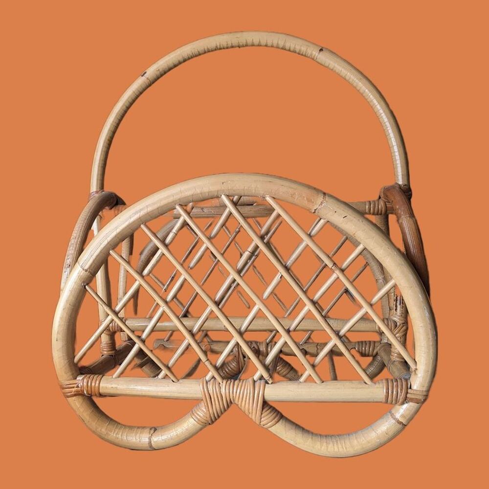 Vintage 1950s Paul Frankl for Pretzel Rattan Bent Bamboo Magazine Holder